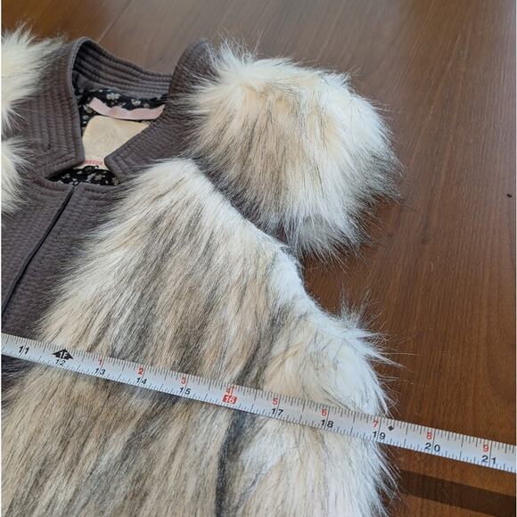 Rebecca Taylor Ivory/Gray Faux Fur Silk Boho Short Vest Coat Jacket, size S - Picture 4 of 6